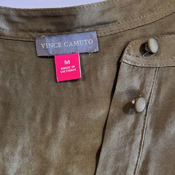 Vince Camuto Silky Tunic Sleeveless Button Down Tank Blouse Olive Green Size: M - Picture 7 of 8